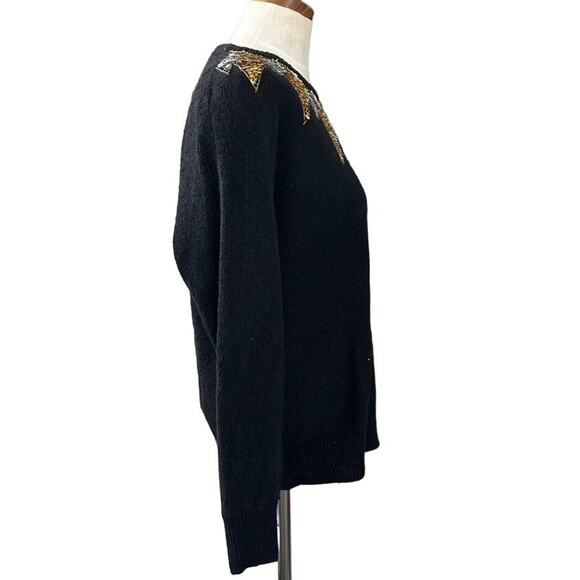 Vintage Silvercord Silk Angora Beaded Sequin Sweater Metallic Sunburst Size M - Picture 10 of 13